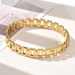 304ステンレススチール製ヒンジ付きカフバングル  正方形  18KGP本金メッキ  内径：1.97インチ（5cm）x2.36インチ（6cm）&nbsp;SA-CBAB92B-04G