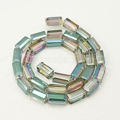 電気メッキガラスビーズ  フル虹メッキ  多面カット  直方体の  カラフル  12x6x6mm  穴：1mm&nbsp;EGLA-J023-12x6mm-WLS13