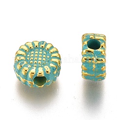 合金ビーズ  ヒマワリ  鉛フリー＆カドミウムフリー  黄金＆緑青  5.5x3mm  穴：1.5mm&nbsp;LS-PALLOY-L222-063GGP-RS