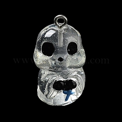 樹脂チャーム  プラチナトーンのアイアンループ付きハロウィーンゴーストチャーム  透明  28x15x16mm  穴：2mm&nbsp;CRES-D009-01E