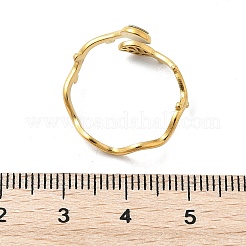 リーフ&フラットラウンド 304 ステンレススチール パウアシェル カフリング 女性用  イオンプレーティング（ip）  18KGP本金メッキ  usサイズ8 1/2(18.5mm)&nbsp;RJEW-G346-01G-01