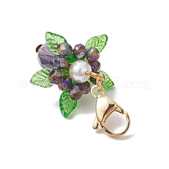 ガラス、アクリル、貝殻パールの花のペンダント装飾  ステンレススチール製ロブスタークロウ留め金304個付き  パープル  44~46mm&nbsp;HJEW-MZ00209-05