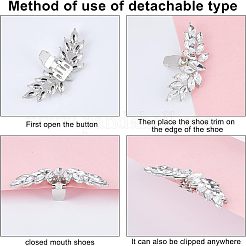 合金ラインストーンシューバックル留め具1組  DIYの靴の装飾用  結婚式の靴のアクセサリー  ウイング  クリスタル  プラチナ  24.5x69x10mm&nbsp;FIND-FG0001-18