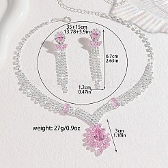 真鍮のラインストーンペンダントネックレスとタッセルスタッドダングルイヤリングセット（女性用）  花  銀  350mm&nbsp;FS-WG4AC56-01