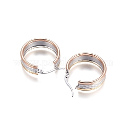 304ステンレススチールフープピアス  低刺激性のイヤリング  三色  テクスチャリング  マルチカラー  25x8mm  ピン：1x0.6mm&nbsp;STAS-D171-19M