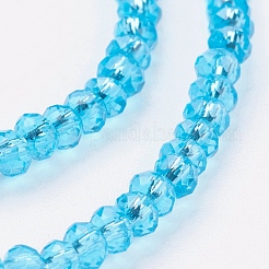 透明ガラスビーズ連売り  多面カット  ロンデル  ダークターコイズ  3x2mm  穴：0.5mm  約135~140個/連  32~34cm&nbsp;X-GLAA-R135-2mm-08