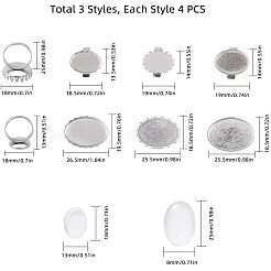 DIYの指輪キット  透明な卵形のガラス製カボション  指輪コンポーネント  ステンレス鋼色  25x18x5mm&nbsp;DIY-PH0025-54P