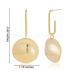 合金 オーバル ツイスト フラット ラウンド ダングル スタッド ピアス  女性用ロングドロップピアス  ゴールドカラー  61.5x30.2mm  ピン：0.7mm&nbsp;JE1015A