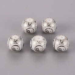 電気メッキガラスビーズ  陰陽模様で丸い  プラチナメッキ  10mm  穴：1.2mm&nbsp;EGLA-Q123-012D