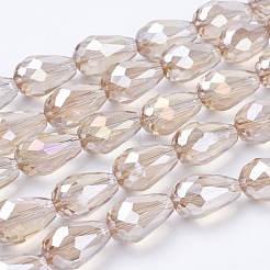 電気メッキガラスビーズセット  ABカラーメッキ  多面カットティアドロップ  リネン  15x10mm  穴：1mm  50個/連  27.1インチ&nbsp;X-EGLA-D015-15x10mm-25