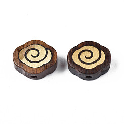 天然木の無染色ビーズ  生の（メッキされていない）真鍮のスライス  雲の形  サドルブラウン  15x12x6mm  穴：1.6mm&nbsp;WOOD-N013-008