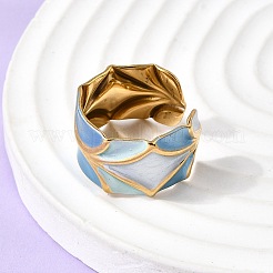 304ステンレススチールエナメルオープンカフリング  女性用ワイドバンドリング  ゴールドカラー  半円  調整可能; 13mm&nbsp;RJEW-L335-02D-G