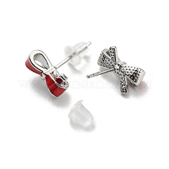 クリスマステーマの真鍮のスタッドピアス  プラチナ  蝶結び  6x10.5mm&nbsp;LS-EJEW-D062-01H-P