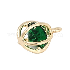 キュービックジルコニアペンダント付きラックメッキ真鍮  ラウンドチャーム  18KGP本金メッキ  10.5x8x7mm  穴：1.2mm&nbsp;KK-Q018-08G