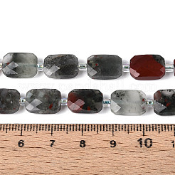 天然アフリカブラッドストーンビーズ連売り  長方形  多面カット  シードビーズで  11.5~12x8x4~5mm  穴：0.9mm  約26~27個/連  14.57~15.08''（37~38.3センチメートル）&nbsp;G-T139-87