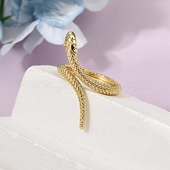 女性用真鍮カフオープンリング  ヘビ  ラックめっき  長持ちメッキ  鉛フリー＆カドミウムフリー  18KGP本金メッキ  17mm&nbsp;RJEW-K264-12G