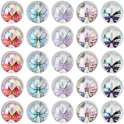 40個 5色 UVメッキ 虹色透明アクリルビーズ  プリント付き  ラウンド＆bowknot  ミックスカラー  16mm  穴：2.8mm  8個/カラー&nbsp;OACR-SP0001-99