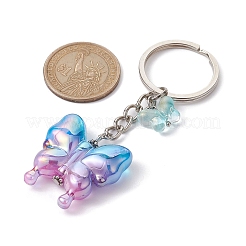 ガラス＆アクリルの蝶キーホルダー  アイアンキーホルダーリング付き  ドジャーブルー  8.5cm&nbsp;KEYC-JKC00649-04