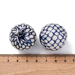 手作りの陶器ビーズ  青と​​白の磁器  ラウンド  ミッドナイトブルー  28mm  穴：2.5~3mm&nbsp;X1-PORC-I027-19C