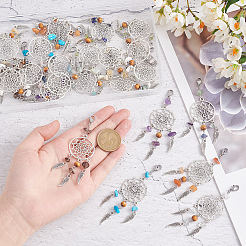 24Pcs 12 Colors Woven Net/Web with Wing Tibetan Style Alloy Pendant Decorations&nbsp;HJEW-AB00238