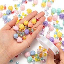380個のイチゴと丸いアクリルビーズ、1本のロールクリア弾性クリスタルスレッド  DIYのこどもの日ギフト用ストレッチブレスレット作成キット  ミックスカラー  8x7mm  穴：2mm  16.5x13x11.5mm  穴：3mm&nbsp;DIY-LS0001-08