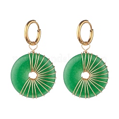 Donut Natural Malaysia Jade Dangle Hoop Earrings&nbsp;EJEW-JE04746