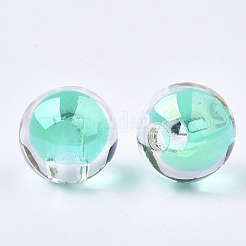 透明なアクリルビーズ  UVメッキ＆レインボー  二層ビーズ  片穴ビーズ  ラウンド  ライトシーグリーン  15.5x15mm  半分穴：3.5mm&nbsp;LS-TACR-S148-11I