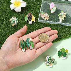 植物テーマのエナメルピン9個、9スタイル  バックパック用合金ラペルピンバック  ゴールドカラー  ミックスカラー  30~36x16~30mm  1個/スタイル&nbsp;JEWB-CJ0003-57