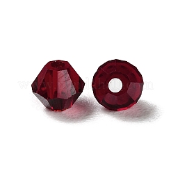 透明ガラスビーズ  双円錐形  暗赤色  4x4x3.5mm  穴：1mm  720個/袋&nbsp;GGLA-Z004-05C