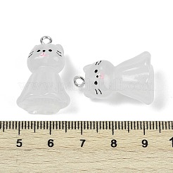 蓄光樹脂チャーム  猫  プラチナ鉄ループ付き  暗闇で光る  ホワイトスモーク  25.5x17.5x14.5mm&nbsp;X-RESI-R460-01A