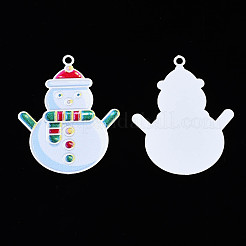 スプレープリント真鍮製ペンダント  プリント付き  クリスマス雪だるま  ホワイト  35x27.5x0.4mm  穴：1.8mm&nbsp;LS-KK-Q281-014