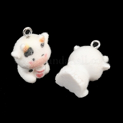不透明樹脂のペンダント  牛チャーム  プラチナ鉄ループ付き  ミックスカラー  21.5~23.5x16~17x12.5mm  穴：2mm&nbsp;FIND-Z116-03P