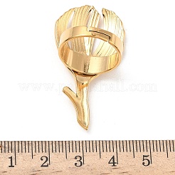 304ステンレススチールカフリング  花  カドミウムフリーと鉛フリー＆ニッケルフリー  ゴールドカラー  42.5x22.5mm  usサイズ7 1/4(17.5mm)&nbsp;RJEW-D338-05F-G