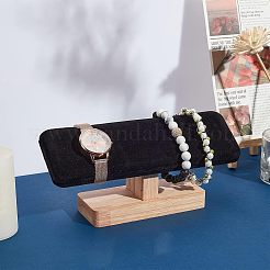竹製ベルベットTバーブレスレットディスプレイスタンド  時計用ジュエリーオーガナイザーホルダー  ブレスレット  ブラック  19.5x5x8.9cm&nbsp;BDIS-WH0002-08