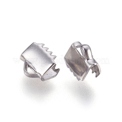 変色しにくい304ステンレススチールリボンカシメエンドパーツ  長方形  ステンレス鋼色  6x6mm  穴：1mm&nbsp;STAS-I097-091P