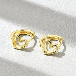 中空ハートの真鍮フープピアス  鉛フリー＆カドミウムフリー  長持ちメッキ  18KGP本金メッキ  13x14x9mm&nbsp;EJEW-D311-110G