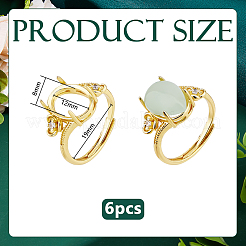 6Pcs Rack Plating Oval Brass Micro Pave Cubic Zirconia Adjustable Solitaire Ring Components&nbsp;KK-DC0005-11