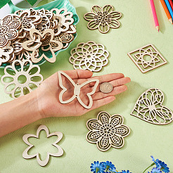 24pcs 12 Styles Unfinished Natural Poplar Wood Filigree Joiners Links&nbsp;WOOD-TA0001-81