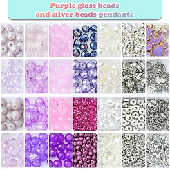 DIY ガラス & CCB & ABS プラスチック模造真珠ビーズブレスレット作成キット  パープル  5~71x0.6~13mm  穴：1.3~2mm&nbsp;DIY-FS0007-17