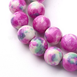 天然の海白いヒスイの​​ビーズ連売り  ラウンド  染め  濃いピンク  10mm  穴：1mm  約40個/連  16.3インチ（415mm）&nbsp;G-G916-10mm-06