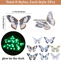 40Pcs 8 Colors Luminous Cloth & Resin Butterfly Ornament Accessories&nbsp;DIY-SP0006-24
