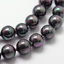 シェルパールビーズ連売り  虹メッキ  グレードA  ラウンド  ブラック  6mm  穴：1mm  約62個/連  16インチ&nbsp;X-BSHE-L025-05-6mm