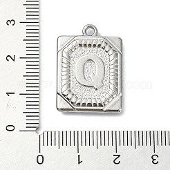 変色防止304ステンレススチールペンダント  文字チャーム付きの長方形  文字Q  24.5x18x3mm  穴：1.8mm&nbsp;STAS-U033-01P-Q