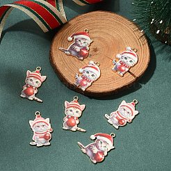 8 個 4 スタイルのクリスマス合金エナメルペンダント  長持ちメッキ  ゴールドカラー  猫のチャーム  ミックスカラー  29~31x17~24x1.5mm  穴：2mm  2個/スタイル&nbsp;FIND-YW0005-64