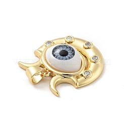 Evil Eye with Moon Brass Micro Pave Clear Cubic Zirconia Pendants&nbsp;KK-G419-10G-01