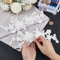 ポリエステル刺繍布縫い付けパッチ4個  花  ホワイト  280x135x3.5mm&nbsp;DIY-GF0013-18