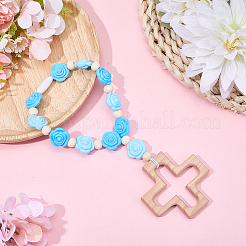 Wood & Silicone Rose Beads Hanging Ornametns&nbsp;HJEW-BM00072