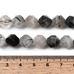 天然トルマリンクォーツ/ブラックルチルクォーツビーズ連売り  スターカットラウンドビーズ  多面カット  9~10x9~10x9~10mm  穴：1~1.4mm  約38~40個/連  14.88''（15.08''センチメートル）&nbsp;G-Z119-A15-03