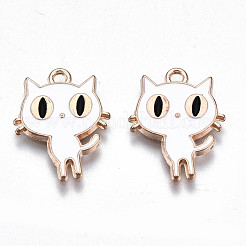 合金エナメルチャーム  ハロウィン  カドミウムフリー＆鉛フリー  猫  ライトゴールド  ホワイト  19x14.5x1.5mm  穴：1.8mm&nbsp;ENAM-Q442-020-RS