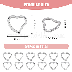 304ステンレススチール製リンキングリング50個  ハート  ステンレス鋼色  14.5x15x1.5mm  内径：12x10mm&nbsp;STAS-DC0016-05